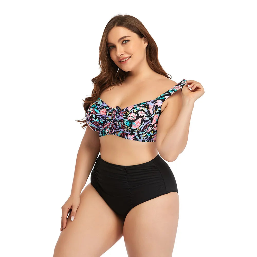 2022 New Plus Size 4XL Floral Print Swimwear Women High Waist Bikini Set Large Size Two Pieces Swimsuits Bathing Suits Swimwear